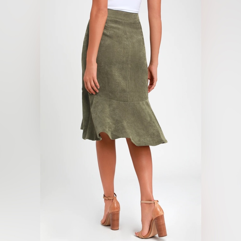 Lulus Doing My Thing Olive Green Corduroy Trumpet Hem Midi Skirt - Picture 2 of 7